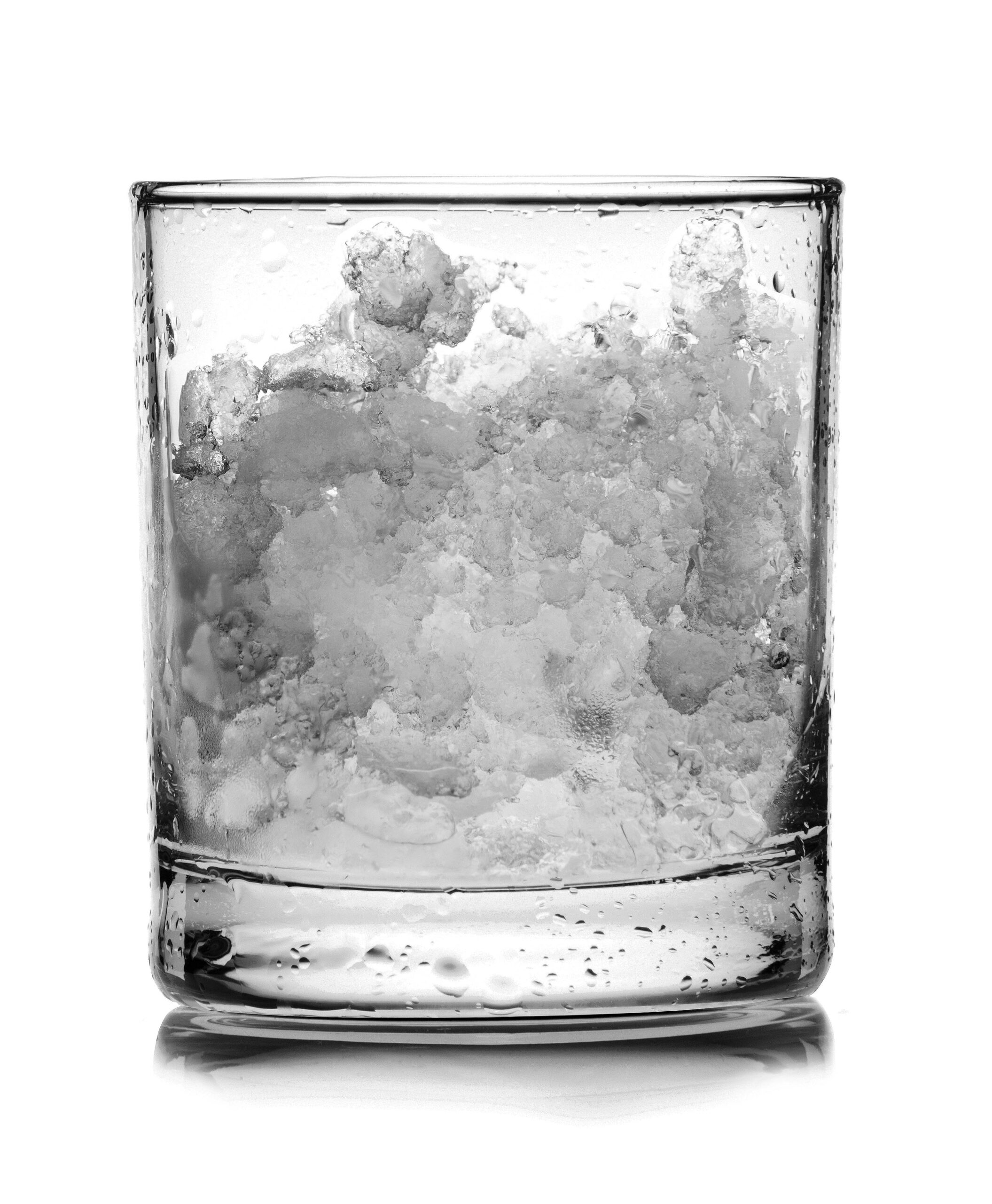 flake ice in a glass