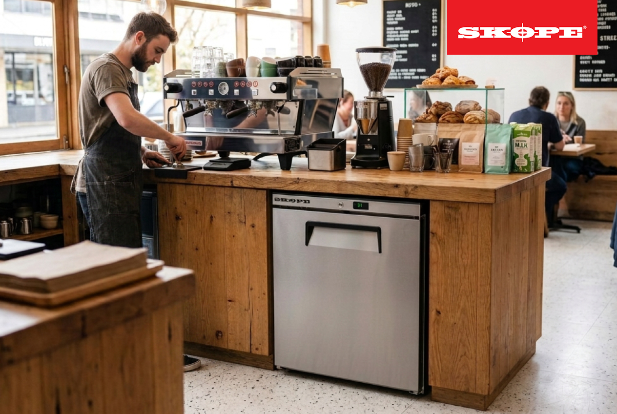 SKOPE 1 dor undercounter fridge in a coffee shop