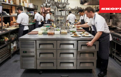 SKOPE ReFlex nine draw undercounter refrigerator in a busy kitchen