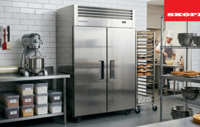 SKOPE ReFlex two door upright fridge in a bakery kitchen